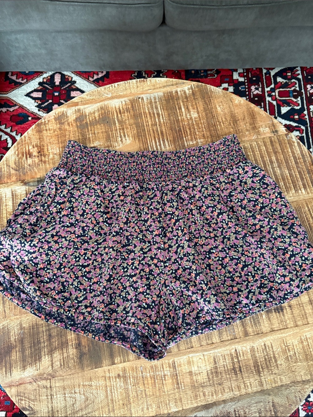 Prana Black Floral Smocked-Waist Shorts size xl